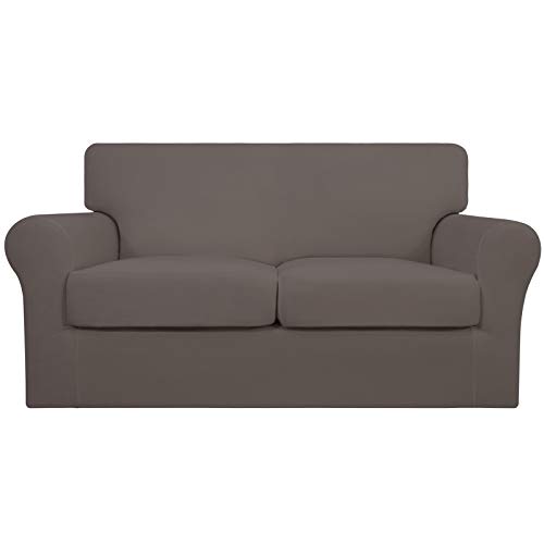 Image of Easy-Going 3 Pieces Stretch Soft Couch Cover for Dogs - Washable Sofa Slipcover for 2 Separate Cushion Couch - Elastic Furniture Protector for Pets, Kids (Loveseat, Taupe, Medium)