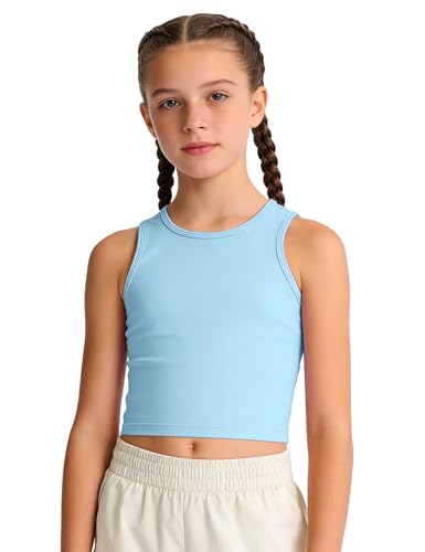Image of HASMES Girls Athletic Tank Tops Sleeveless Basic Dance Crop Tops for Kids