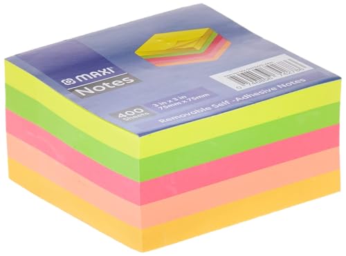 MAXI STICKY NOTES 75X75MM 5X80 ASSORTED NEON COLOR 400 SHEETS