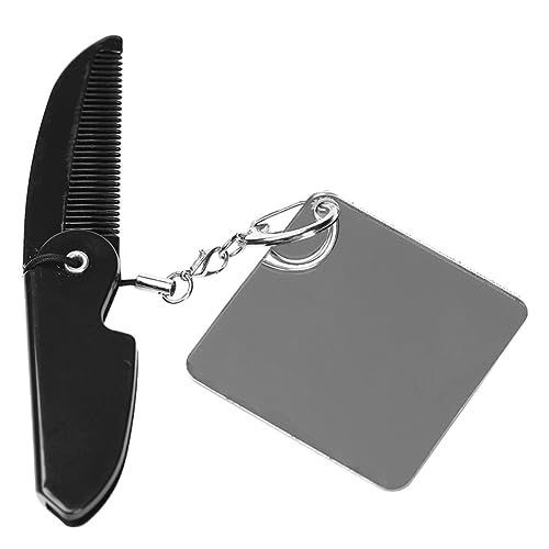 CALLARON Portable Folding Comb Keychain Mirror for Men Lightweight Travel Beard Comb with Fine Teeth and Compact Square Mirror for Grooming the Go