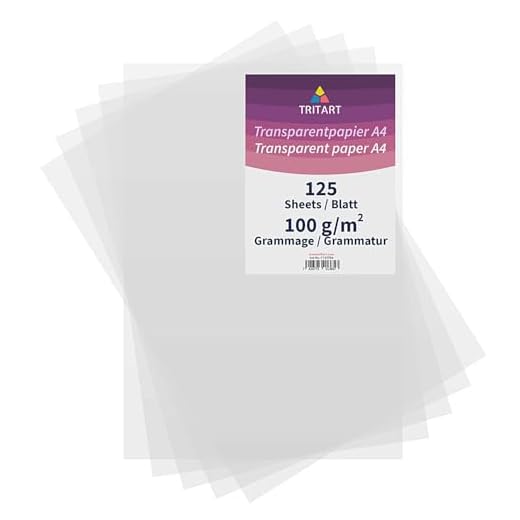 Tritart Transparentpapier Bedruckbar Weiß DIN A4 | 125 Blatt 100g/m2 | Papier Transparent 9 Tritart Transparentpapier Bedruckbar Weiß DIN A4 | 125 Blatt 100g/m2 | Papier Transparent