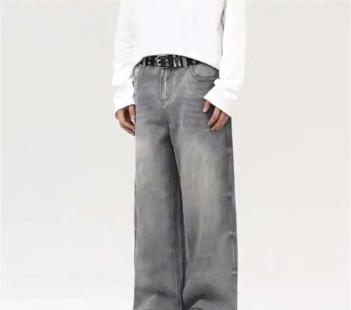 Men High Waisted Wide Leg Jeans Washed Loose Fit Straight Casual Solid Color Street Denim Pants2