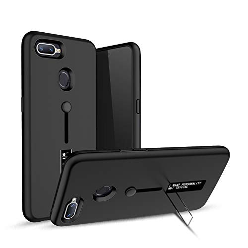 V Signature® Oppo F9 Pro - Smooth Finish 3in1 Shockproof Slim Back Case Cover with Stand & Holder Strap for Oppo F9 Pro - Black