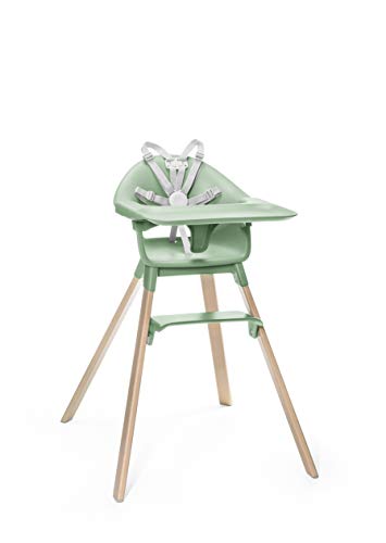 Image of Stokke Clikk Easy to Clean Clover Green Baby High Chair with Natural Legs, All in One Box (Includes Tray and Harness)