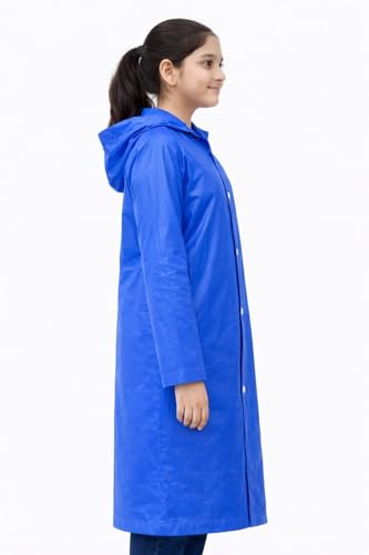Image of Nephar Kids Boys & Girls Waterproof Hooded Raincoat | Long Length PVC Rain Wear Jacket | Lightweight Full Sleeve Button Closure Monsoon Coat