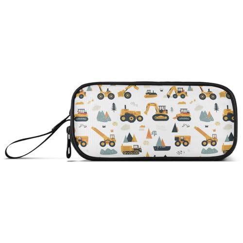 Image of Wfrish Cute Excavator Truck Pencil Case Pencil Pouch Big Capacity 3 Compartments Back to School Supplies for Teen Girl Boy Pouch Pen Bag Large Storage Organizer with Zipper Handle for Men Women