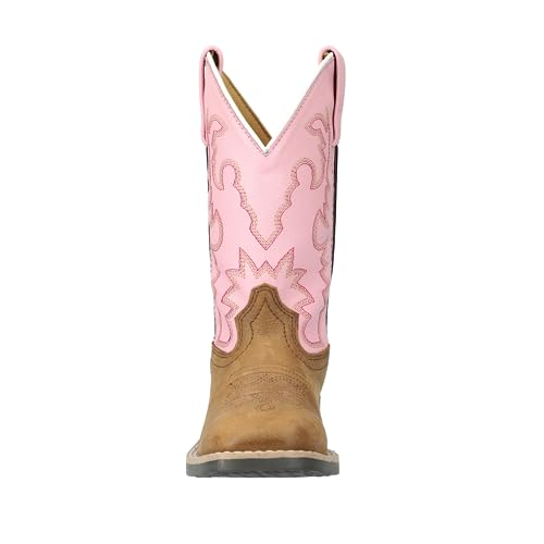 Kid's Addison Vintage Brown/Pink Leather Western Boot4