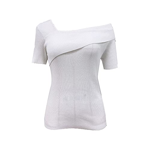 JEKE-DG Women's Off Shoulder Tops Solid Color Casual Summer T Shirts Loose Shirt Batwing Sleeve Tunics Blouse (Medium,White)