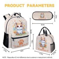 Cat Backpack with Lunch Box and Pencil Case Set, 3 in 1 Matching Teens Orange Backpacks Combo, Cute Bookbag and Pencil Case Bundle4