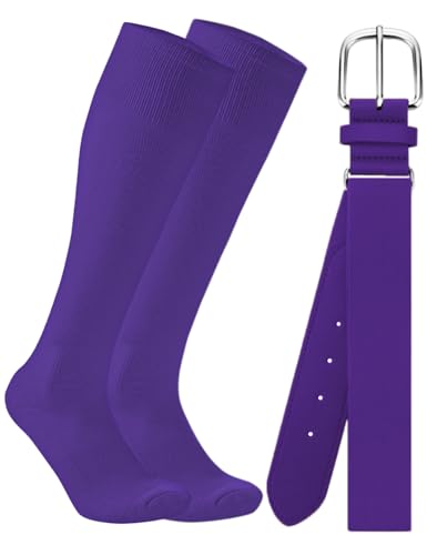 THUKYB Baseball Softball Socks and Belt Combo Set for Youth Boys Girls Adult Cushioned Breathable Moisture Wicking Socks