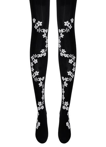 Image of Erinaco Women's Flower Pattern Sheer Footed Pantyhose Control Top Tights Stockings with Reinforced Toes