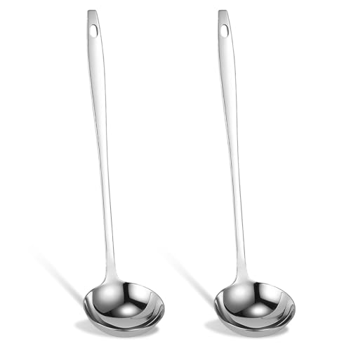 2 Stück 30 cm Suppenkelle Edelstahl Silber Soßenkelle Schöpfkelle Für Suppen Und Eintöpfe Suppenlöffel Edelstahl Ideal Für Eintöpfe Suppe Hot Pot (Spülmaschinenfest)