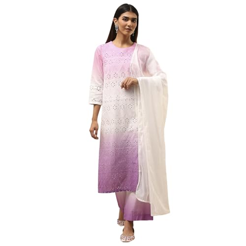 Image of BIBA Women Cotton Straight Dyed Suit Set