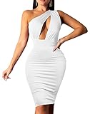 GOKATOSAU Women's Sexy One Shoulder Sleeveless Cut Out Party Club Midi Dress White