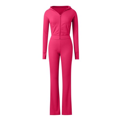 Ensemble haut à capuche et pantalon évasé rose pour silhouette élancée M - 4
