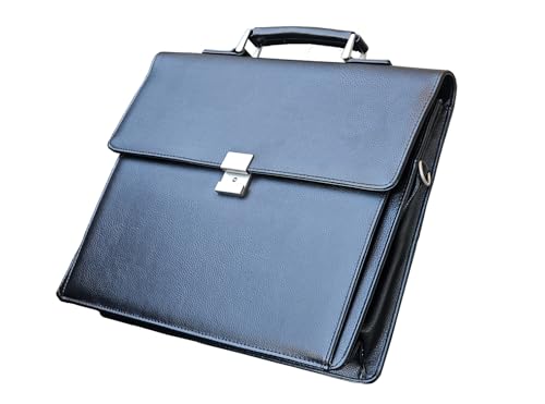 Mens Leather Briefcases Office Attorney Student Attache Case Messenger Bag w/Padded Compartment,Black