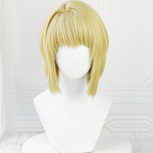 Image of Half and Half Short Straight Blonde Hunter Wig with Bangs Anime Blonde Chain Killer Costume Wigs Synthetic Fiber Hair for Halloween Party