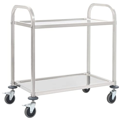 vidaXL Carrinho de cozinha de 2 altura 95 x 45 x 83,5 cm aço inoxidável Catering móveis casa hotelaria prático rodas giratórias robusto estável, 50913
