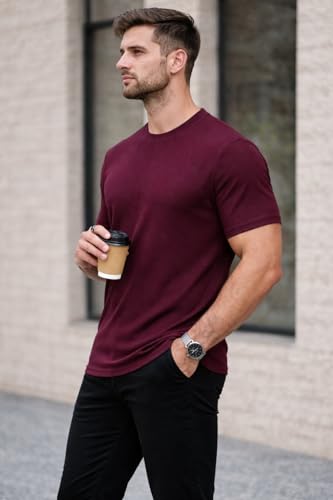 Image of Mack Jonney Men's Striped Ribbed Black Half Sleeve T-Shirt | Premium Soft Stretch Fabric | Casual Wear Round Neck Tee-M6358