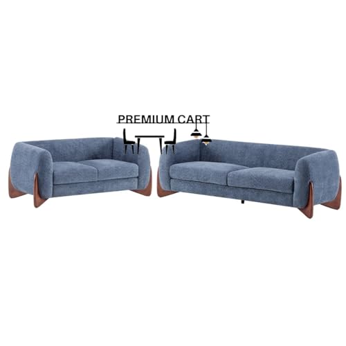 Image of Velvet Contemperory Sofa with Cushion Chaise Lounge Sectional Sofa Perfect for Living Room & Bedroom Guests Home & Office (Blue Boucle Fabric, 5 Seater)