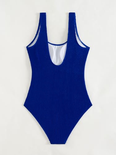 Image of Limeeke Women One Piece Swimsuit Solid Ribbed Monokini Swimwear Scoop Neck Low Back Bathing Suit