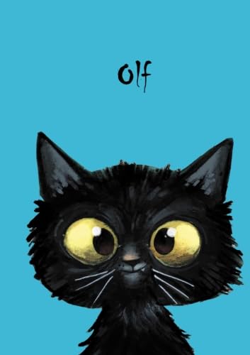 Olf: Personalisiertes Notizbuch, DIN A5, 80 blanko Seiten mit kleiner Katze auf jeder rechten unteren Seite. Durch Vornamen auf dem Cover, eine schöne ... Coverfinish. Über 2500 Namen bereits verf