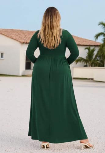 Image of Nemidor Plus Size Maxi Dress for Curvy Women Fall Casual Loose Long Sleeve Dresses with Pocket 14-26
