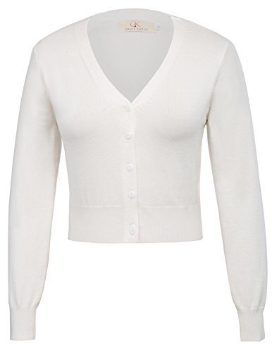 Image of GRACE KARIN Long Sleeve Cropped Cardigan Sweaters for Women Lightweight Button Down V-Neck Open Front Bolero Shrug Jacket