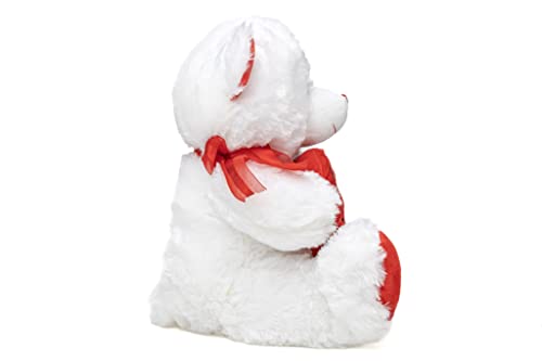 Kinrex Happy Valentine’s Day Stuffed Teddy Bear- Teddy Bear To Gift For Valentine’s Day For Couples- White Valentines Big Teddy Bear With Heart Pillow - 11.81” / 30 Cm. #TOP1