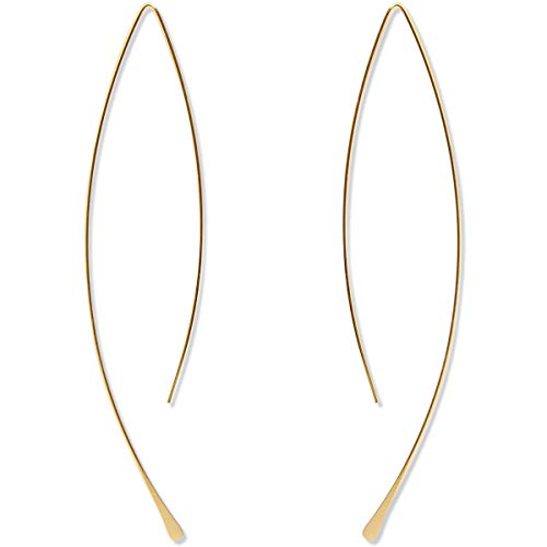 Upside Down Hoop Earrings - Hypoallergenic Lightweight Wire Needle Drop Dangle Threader Hoops for Women, Safe for Sensitive Ears - Plated in 925 Sterling Silver or 18k Gold