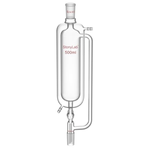 stonylab Ampoule à Ajout avec Double Enveloppe et Égalisation de Pression, 500 ml Verre Borosilicaté Ampoule de Coulée avec Rodage 24/40 et Robinet PTFE pour Ajout de Réactif en Laboratoire