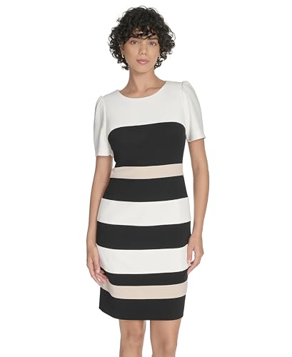 Robe courte Tommy Hilfiger bleu marine et blanc avec manches courtes coupe droite