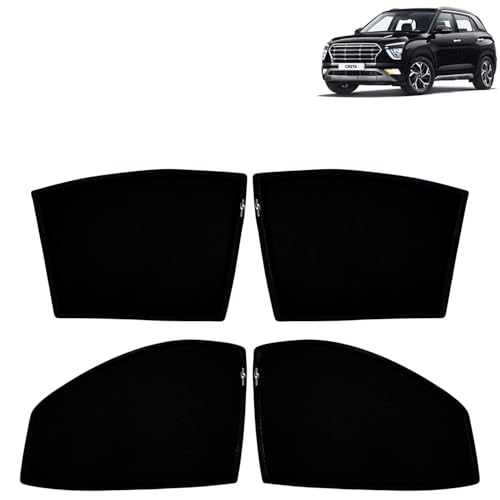 Image of KINGSWAY Car Sun Shade Curtains Only Compatible with Hyundai Creta (2020 to 2023) | Z-Black Fix-Type (Non-Magnetic) | UV & Heat Protection | Pack of 4 Pcs