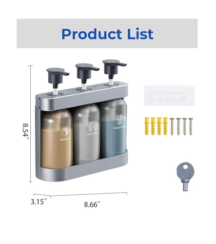 Dispensador de champú para ducha con tres compartimentos dosificadores color plata 3