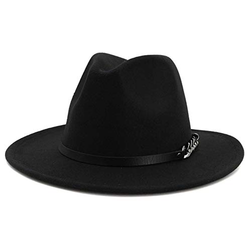 Gossifan Men & Women Belt Buckle Fedora Hat Wide Brim Floppy Panama Hat-Black Belt Black