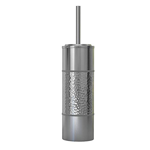 nu steel Hammer Detail Stainless Steel Toilet Brush with Covered Metal Case Finish Comes with a Complete Plastic Liner Inside to Prevent Dripping, Silver