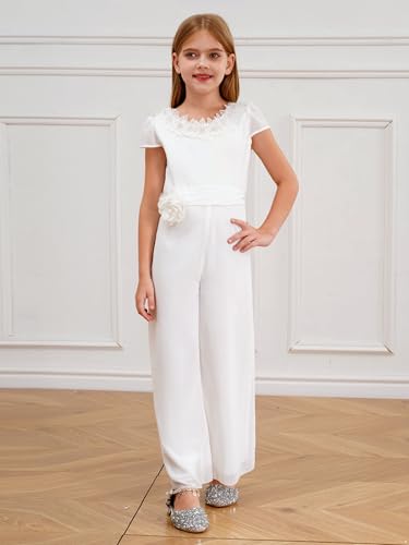 JEYPINMI Flower Girls Sequined Romper Dress Birthday Prom Formal Party Jumpsuit Wide Leg Pants Dancewear2