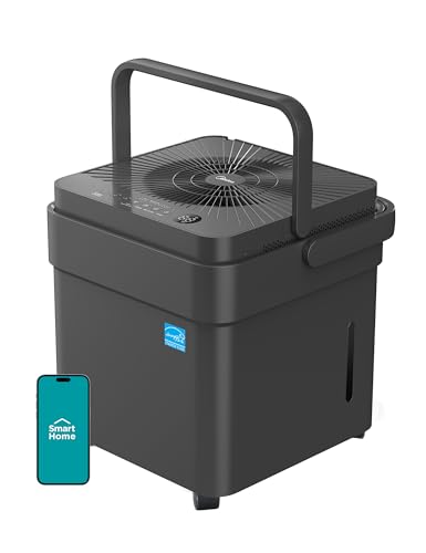 Image of Midea Cube 35 Pint Dehumidifier for Basement and Rooms at Home for up to 3,500 Sq. Ft., Smart Control, Compatible with Alexa (Grey), Drain Hose Included