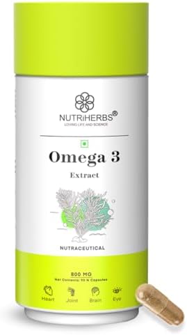 NUTRI HERBS Vegetarian Omega-3 Fatty Acids 800mg Capsule– Plant-Based DHA & EPA omega 3 supplement | Supports Joint, Eye & Skin Health | No Fish Oil | for Men & Women | 90 Capsules (for men & women)