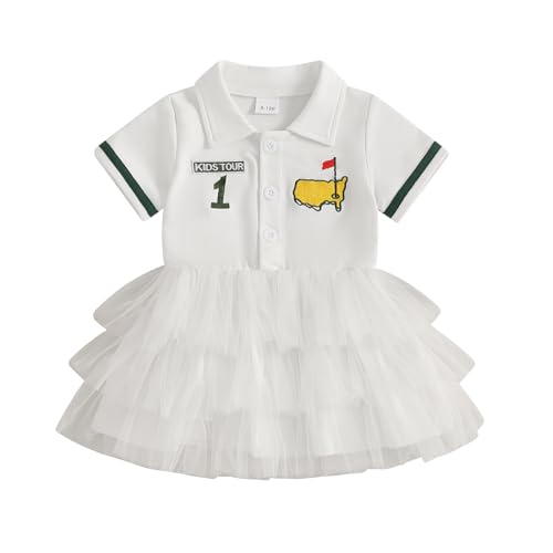 Toddler Baby Girl Golf Outfit Golf Embroidery Polo Shirt Tutu Tulle Dress Cake Smash Dress Hole in one Birthday Outfit (White, 6-12 Months)