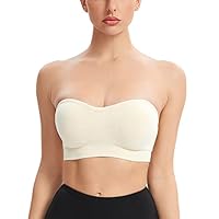 Gnowann Strapless Bras for Women Non-Slip Silicone Bandeau Bralette Seamless Wireless Strapless Bra Padded Tube Top Beige M
