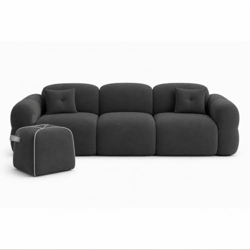Image of FURNY Luxury Nimbus 4 Seater + Suri Pouf Sofa Set for Living Room | Boston Fabric Upholstered | Modern Cushioned Comfortable Couch for Home Office & Drawing Room | Ash Grey