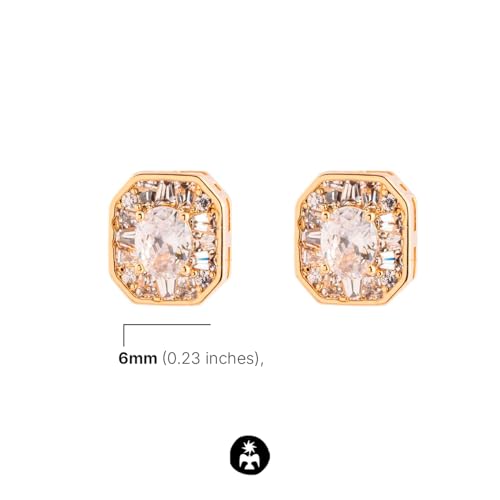 18K Gold Plated Square Stud Earrings for Women – Cubic Zirconia Hypoallergenic Earrings, Lightweight Brazilian Semi-Jewelry Gift3