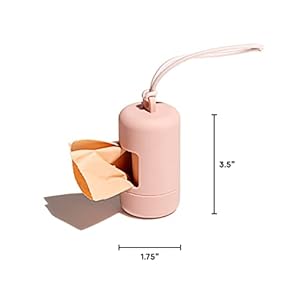 Wild One Dog Poop Bag Holder and Dispenser with Leash Attachment, Leak Proof, Easy Twist Top for Refills, Includes 1 Roll Poop Bags, Blush