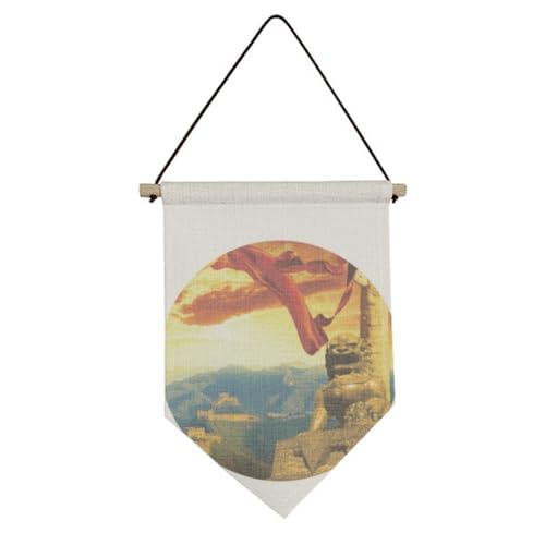 Bandera de lona para salón que recrea el León Huabiao y la Gran Muralla en tu estudio