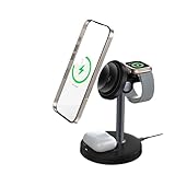 Qi2 ワイヤレス充電器 3-in-1 15W マグネット式 スタンド型 Wireless Charger MagSafe対応 Wireless Charging Station iPhone 16/15/14/13/12 シリーズ、Apple Watch、AirPods Pro用 AC電源アダプタ＆USB-Cケーブル付属 ブラック (ホワイト)