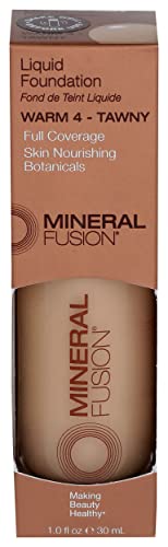 Mineral Fusion Full Coverage Foundation, Liquid Foundation - Warm 4- Med to Tan Complexion w/Golden/Yellow Undertones, Lightweight Matte Finish, Up to 12 Hr Hydration, Hypoallergenic & Vegan, 1 fl. oz