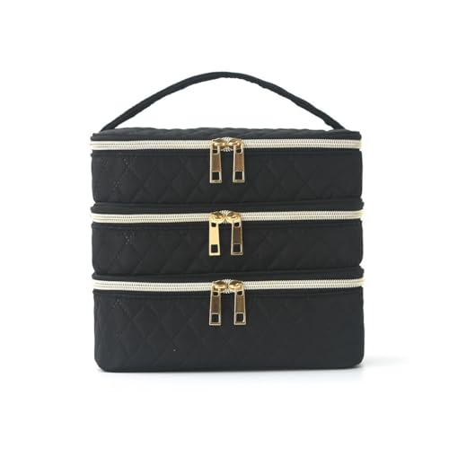 Image of Handcuffs Cosmetic Bag for Women 3-Layer Zipper Makeup Organizer with Carry Handle for Travel & Home | Multipurpose Vanity Box for Toiletries Make Up Accessories Brushes & Cosmetics (Black)