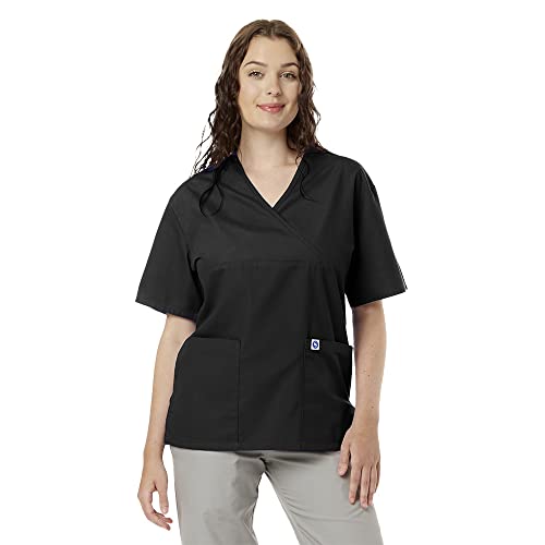SPECTRUM UNIFORMS Scrub Medical Tunic Tops, Ladies Mock wrap Front Yoke Neck Medical Professionals Hospital and Lab Workwear Black