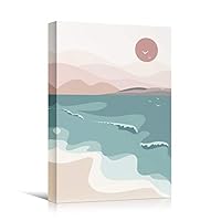 SIGNWIN Canvas Wall Art Pink Sun Over Orange and Coral Mountains and Pastel Green Ocean Landscape Wilderness Modern Scenic Colorful for Living Room, Bedroom, Office - 12x18 inches